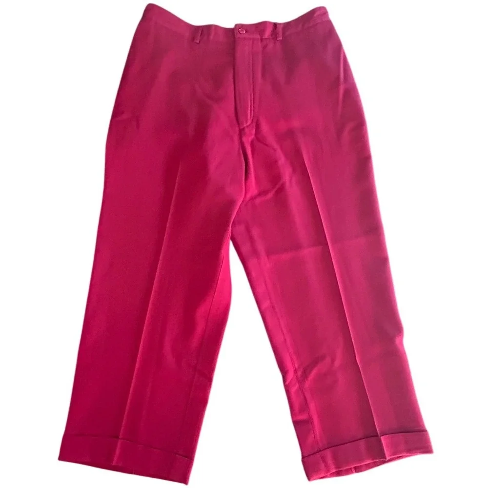 Vintage J.Crew 100% Wool Trousers Mens 36 Red Flat Front Cuffed USA Preppy 90s